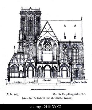 St. Mariä Empfängniskirche in Düsseldorf, 1894 bis 1896, Dombaumeister Ludwig Becker aus Mainz, Querschnitt. Stockfoto