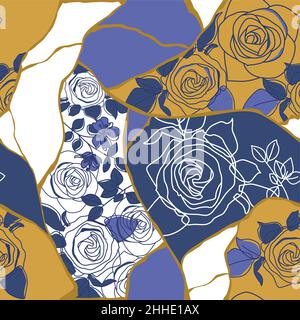 Rosen mit Stoff Patchwork Vektor nahtlose Muster. Stock Vektor