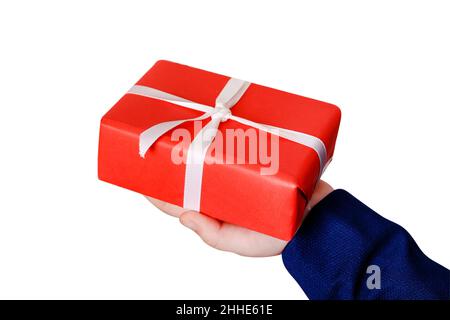 Mann mit einem Geschenk zum valentinstag, Geburtstag, Muttertag. Stockfoto