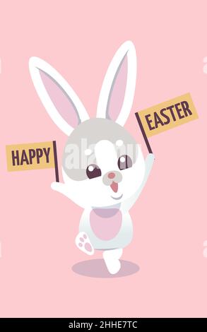 Frohe ostern Plakat in glücklichen kleinen Kaninchenpfoten Stock Vektor