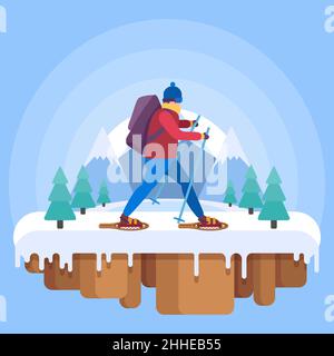 Flaches Design Schneeschuhwandern Illustration Vektor-Illustration. Stock Vektor