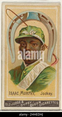 Isaac Murphy, Jockey, aus der Goodwin Champion-Serie für Old Judge und Gipsy Queen Cigarettes 1888, herausgegeben von Goodwin & Company die Goodwin Champions-Serie von Trading Cards (N162), wurde 1888 von Goodwin & Company herausgegeben, um die Zigaretten von Old Judge und Gipsy Queen zu fördern. Die Serie von 50 Karten zeigt Athleten in verschiedenen Disziplinen. Das Metropolitan Museum of Art besitzt alle 50 Karten aus der Serie. Isaac Murphy, Jockey, aus der Goodwin Champion-Serie für Old Judge und Gipsy Queen Cigarettes 400436 Stockfoto