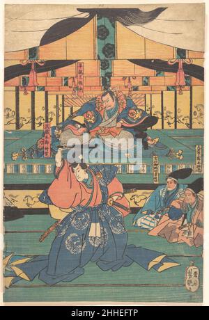 Kabuki-Schauspieler spielen als Ōashibara Ueno no kami Masahira, Tokiwa Mikuriya Bettō Tsuneaki, Tairano Shinnō Masakado, Musashi Gorō Takeshiba Mitte des 19th. Jahrhunderts Utagawa Yoshitsuya Japanisch. Kabuki-Schauspieler spielen als Ōashibara Ueno no kami Masahira, Tokiwa Mikuriya Bettō Tsuneaki, Tairano Shinnō Masakado, Musashi Gorō Takeshiba 58255 Stockfoto