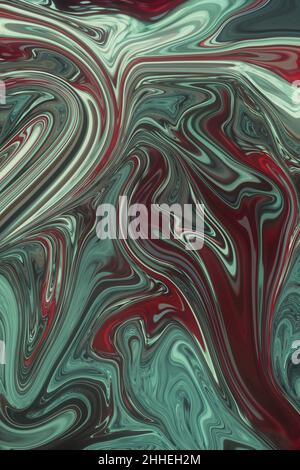 Modern Flow Abstract Hintergrund Fluid Vorlage. Wave Liquid formt rote und grüne Töne. Stockfoto