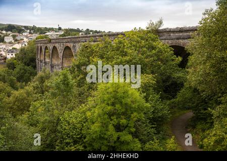 Großbritannien, Wales, Merthyr Tydfil, Cefn coed y cymmer, Eisenbahnviadukt, der den Taff Trail über den Fluss Taff führt Stockfoto