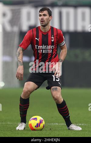 Alessio Romagnoli (AC Mailand) im Einsatz während des Spiels AC Milan gegen Juventus FC, italienische Fußballserie A in Mailand, Italien, Januar 23 2022 Stockfoto