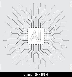 Künstliche Intelligenz, KI. Abstrakter Prozessor, digitaler Computerchip, Leiterplatte. Technologiehintergrund, Vorlage, Design-Element-Banner Stock Vektor