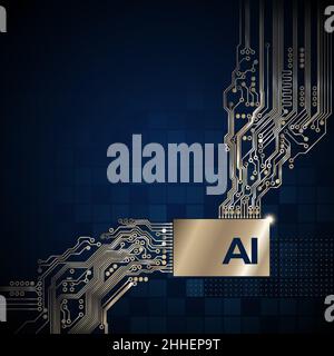 Künstliche Intelligenz, ai. Leiterplattenhintergrund, Konzeptdesign, Platz für Text. Electronic Digital Computing Technology, Prozessor, cpu, Chip Stock Vektor