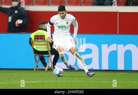 firo: 01/22/2022 Fuvuball, Fußball, 1st Bundesliga, Saison 2021/2022, Bayer Leverkusen - FC Augsburg, FCA Ricardo Pepi, Einzelaktion. Stockfoto