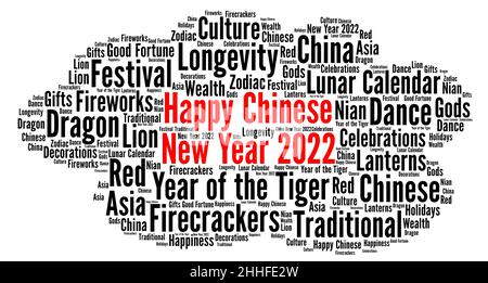 Frohes chinesisches Neujahr 2022 Wort Wolke Stockfoto