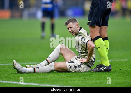 Mailand, Italien. 22nd, Januar 2022. Maximilian Ullmann (19) aus Venedig sah in der Serie Ein Spiel zwischen Inter und Venezia bei Giuseppe Meazza in Mailand. (Bildnachweis: Gonzales Photo - Tommaso Fimiano). Stockfoto