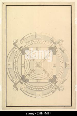 Grundplan für eine Katafalque für eine Kurfürstin von Bayern 1696–1756 Workshop von Giuseppe Galli Bibiena Italienisch. Grundplan für eine Katafalque für eine Kurfürstin von Bayern 344336 Stockfoto