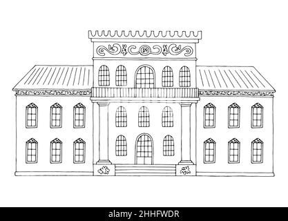 Palast Burg Grafik schwarz weiß isoliert Skizze Illustration Vektor Stock Vektor