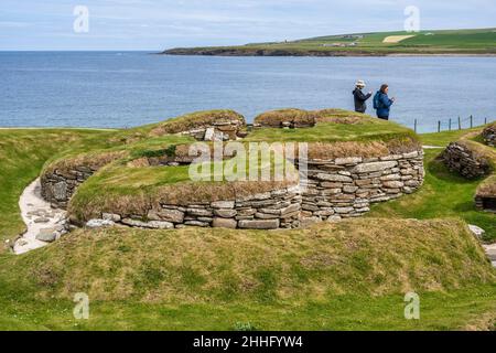 Neolithische Siedlung von Skara Brae neben der Bay of Skaill in der Nähe von Sandwick auf dem Festland Orkney in Schottland Stockfoto