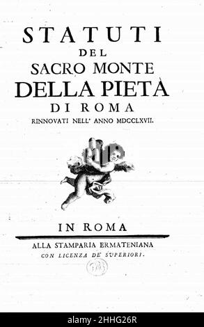 Statuti del Sacro Monte della Pietà di Roma rinnovati nell'anno 1767, 1767 – BEIC 15152477. Stockfoto