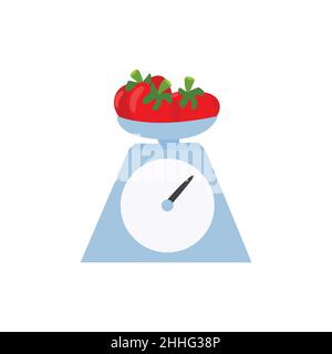 Waagen in der Küche und Äpfel in Vektorform. Illustration mit einem bunten flachen Konzept. Stock Vektor