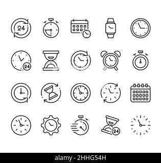 Satz von Zeisymbolen. Uhr-Piktogramme. Flaches Symbol für Web. Linienführung beobachten. Isoliert auf weißem Hintergrund. Vektordatum EPS10 Stockfoto