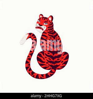 Tiger Vektor-Illustration, Cartoon roten Tiger - das Symbol des chinesischen neuen Jahres. Organische Vektorgrafik im flachen Stil auf weißem Hintergrund. Stock Vektor
