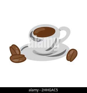 Eine Tasse Kaffee mit Espresso am Morgen. Koffeinbecher mit einem angenehmen Aroma isoliert auf weißem Hintergrund, eine einfache flache Vektorgrafik Stock Vektor