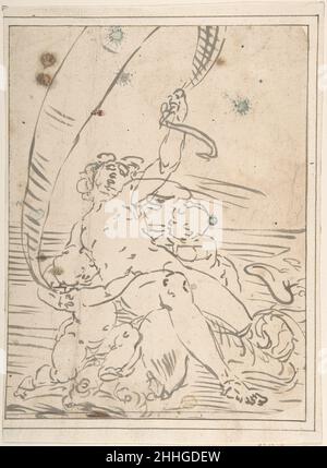 Arion und zwei Amoren auf einem Delphin 1527–85 nach Luca Cambiaso Italienisch. Arion und zwei Amoren auf einem Delphin 338342 Stockfoto