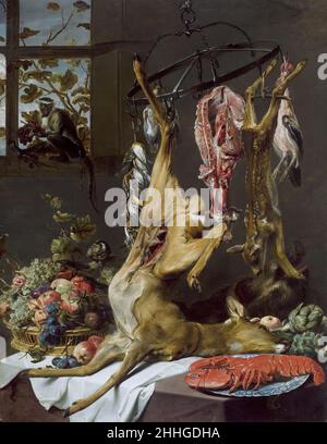 Stillleben mit Spiel an Haken, von Frans Snyders. Stockfoto