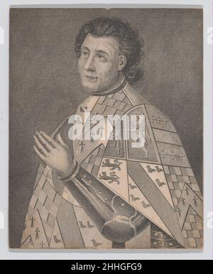 John Talbot, 1st Earl of Shrewsbury und 1st Earl of Waterford 1811 James Basire, der ältere Valiant-Dienst als General während der Regierungszeit von König Henry VI, brachte John Talbot die Spitznamen „Terror of the French“ und „English Achilles“ ein. Dieser Druck basiert auf einem Gemälde von Castle Ashby, Northamptonshire, einem Werk, das Horace Walpole, der Ästhete und Sammler aus dem 18. Jahrhundert, zu einem der ältesten in England erklärte. Als zweiter Sohn wurde der Sitter als einfacher John Talbot geboren. Nach und nach erhielt er Titel - hier durch die Heraldik auf seinem Mantel verwiesen - durch zwei Ehen und durch inh Stockfoto