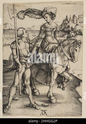 Die Dame auf dem Pferderacken und das Lansquenet Ca. 1497 Albrecht Dürer Deutsch. Die Dame auf dem Pferderacken und das Landskenet 391086 Stockfoto