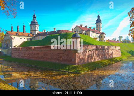 Nesvizh, Weißrussland, Burg Radziwill. Der Palast- und Schlosskomplex, gelegen in Neswisch in Weißrussland, das Denkmal der Architektur des XVI Stockfoto