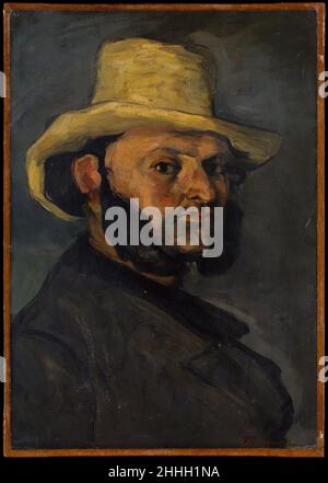 Gustave Boyer (geb. 1840) in a Straw hat 1870–71 Paul Cézanne die französischen Gelehrten des frühen 20. Jahrhunderts identifizierten diesen Mann mit Koteletten aus Hammelfleisch als Cézanne selbst, aber er ist tatsächlich der Freund des Künstlers in seiner Kindheit, Gustave Boyer, ein Anwalt, der um 1870–71 für zwei weitere Porträts saß. Die malerische Oberfläche dieser Leinwand, die freiheitliche Verwendung von Schwarz und Grau und die kühn realisierten Formen sind typisch für Cézannes Arbeit zu dieser Zeit. Gustave Boyer (geb. 1840) in einem Strohhut. Paul Cézanne (Französisch, Aix-en-Provence 1839–1906 Aix-en-Provence). 1870–71. Öl auf Papier, auf Leinwand gelegt. Gemälde Stockfoto