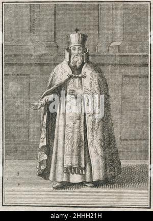 Antiker Kupferstich aus dem 17th. Jahrhundert, "ein armenischer Priester in der Kirchenhabit" von Johann Christoph Weigel, bekannt als Christoph Weigel der Ältere (1654-1725). QUELLE: ORIGINALGRAVUR Stockfoto