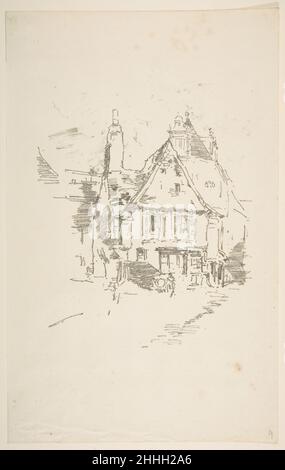 Giebeldächer, Vitré 1893 James McNeill Whistler American. Giebeldächer, Vitré. James McNeill Whistler (Amerikaner, Lowell, Massachusetts 1834–1903 London). 1893. Transferlithographie mit Stumpfen, gezeichnet auf feinkörnigem Transferpapier, gedruckt in schwarzer Tinte auf mittelschwerem elfenbeinfarbenem Büttenpapier; nur Staat (Chicago). Ausdrucke Stockfoto