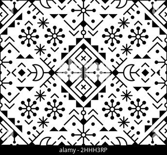 Nordisches geometrisches Tribal Line Art Vektor nahtloses Musterset, ornamentales Design inspiriert von isländischer Viking Runenkunst Stock Vektor