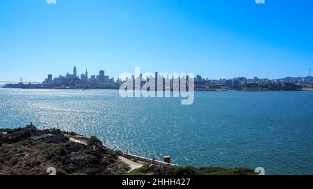 Blick auf San Francisco von Alcatraz Island, Kalifornien, USA Stockfoto
