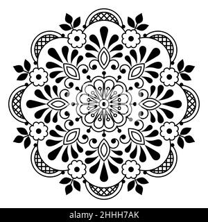 Volkskunst Skandinavische Vektor Mandala-Design mit Blumen, Grußkarte oder Hochzeit Einladung Blumenmuster inspiriert von und alte Spitze und Stickerei o Stock Vektor