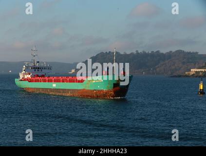 RMS WANHEIM FRACHTSCHIFF BEIM EINSTEIGEN IN PLYMOUTH SOUND Stockfoto