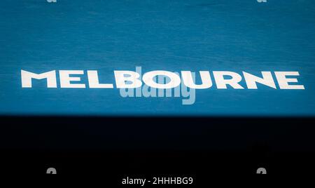 Melbourne, Australien. 24th Januar 2022. Australien, 24. Januar 2022, Melbourne Logo während der vierten Runde bei den Australian Open 2022, WTA Grand Slam Tennisturnier am 24. Januar 2022 im Melbourne Park in Melbourne, Australien - Foto: Rob Prange/DPPI/LiveMedia Kredit: Independent Photo Agency/Alamy Live News Stockfoto