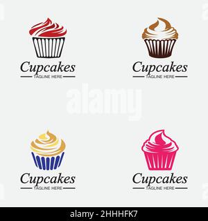 Set Cupcake Logo Design Vektor-Vorlage. Cupcakes-Backwarensymbol. Stock Vektor