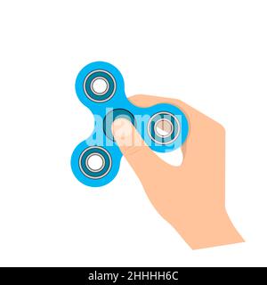 Blauer Handspinner in der Hand isoliert. Vektorgrafik. Spinner Stress lindernde Spielzeug. Stock Vektor