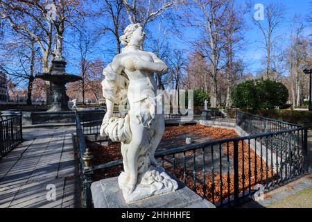 Siringa Statue in Brunnen des Herkules und der Hydra, Jardín de la Isla, Aranjuez, Madrid, Spanien Stockfoto