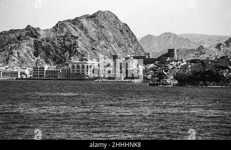 Al Alam Palace - Sultanspalast und Al Mirani Fort, Maskat, Oman, Mai 1978 Stockfoto