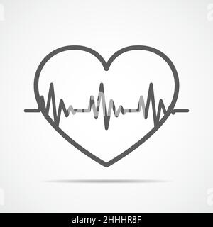 Schwarzes Herz Symbol mit Vorzeichen Herzschlag. Vector Illustration. Herzen in flache Kontur Stil. Stock Vektor