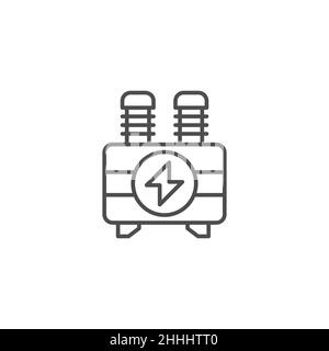 Elektrische Transformatorlinie, gefüllt, Farbe, Glyphen-Symbol, Umriss-Vektor-Zeichen, Lineares Piktogramm isoliert auf Weiß. Symbol für Hochspannungskraftwerk Stock Vektor