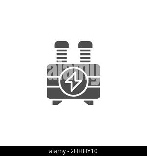 Elektrische Transformatorlinie, gefüllt, Farbe, Glyphen-Symbol, Umriss-Vektor-Zeichen, Lineares Piktogramm isoliert auf Weiß. Symbol für Hochspannungskraftwerk Stock Vektor