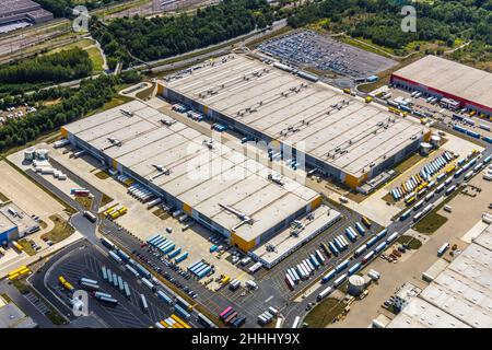 Luftaufnahme, Amazon DTM 2 Logistik, Amazon Online-Handel, Logistikzentrum in Dortmund, auf dem Gelände der Westfalenhütte, Dortmund, Nordrhein-Wes Stockfoto