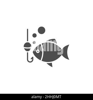 Angelhaken und Fisch gefüllt Ikone. Lineare Stil Zeichen für mobile Konzept und Web-Design. Vektor-Symbol für Fischköder-Haken-Umrisse. Symbol, Logo-Illustration. Stock Vektor