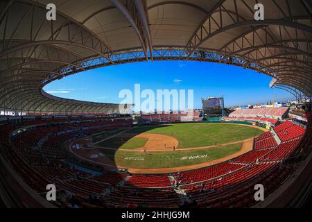 MAZATLAN, MEXIKO - FEBRUAR 05: Baseballfeld Diamant mit Licht und Schatten bei Sonnenuntergang in einer allgemeinen Ansicht Teodoro Mariscal des Stadions diamanete del campo de bestbol con luz y sombra al atardecer en una vista General del Estadio Teodoro Mariscal , Während eines Spiels zwischen der Dominikanischen Republik und Panama im Rahmen der Serie del Caribe 2021 im Teodoro Mariscal Stadium am 5. Februar 2021 in Mazatlan, Mexiko. (Foto von Luis Gutierrez/ Norte Photo) Stockfoto