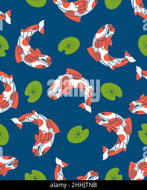 Koi-Muster nahtlos. brocade Karpfen Hintergrund. Japanische Fischstruktur Stock Vektor