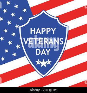 Schild für Happy Veteran Day im American Flag Style. Vektorgrafik. Happy Veterans Day Hintergrund, Vorlage Stock Vektor