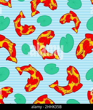 Koi-Muster nahtlos. brocade Karpfen Hintergrund. Japanische Fischstruktur Stock Vektor