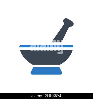 Symbol für die Vektorglyphendarstellung im Zusammenhang mit Mörtel und Stößeln Stock Vektor